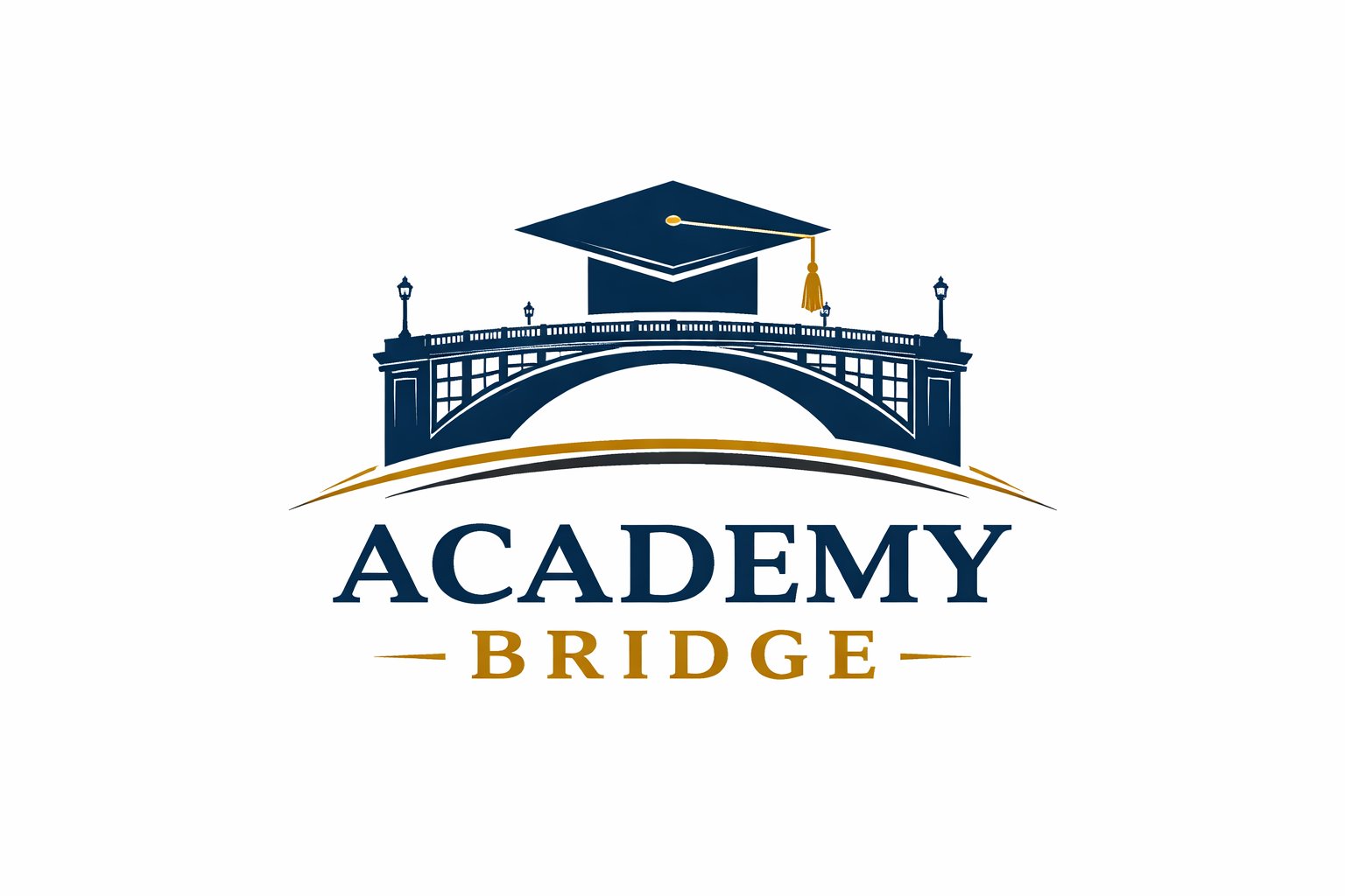 Academy Bridge — bridge and graduation cap logo